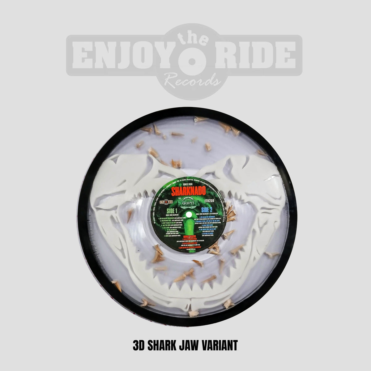 Glow In The Dark 3D Printed REAL Shark Tooth FILLED Vinyl for Songs from Sharknado PRE ORDER