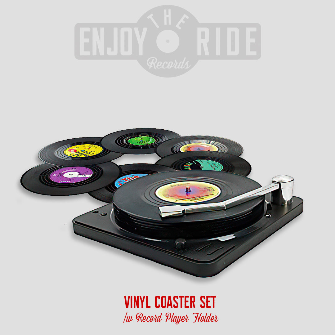 Vinyl Record Coasters with Record Player Holder - 6Packs